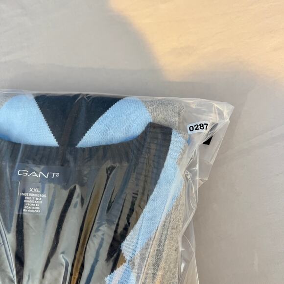 Gant Vintage Made in Hong Kong 100% Cotton Blue Argyle V-Neck Sweater Men's XXL - Picture 10 of 10